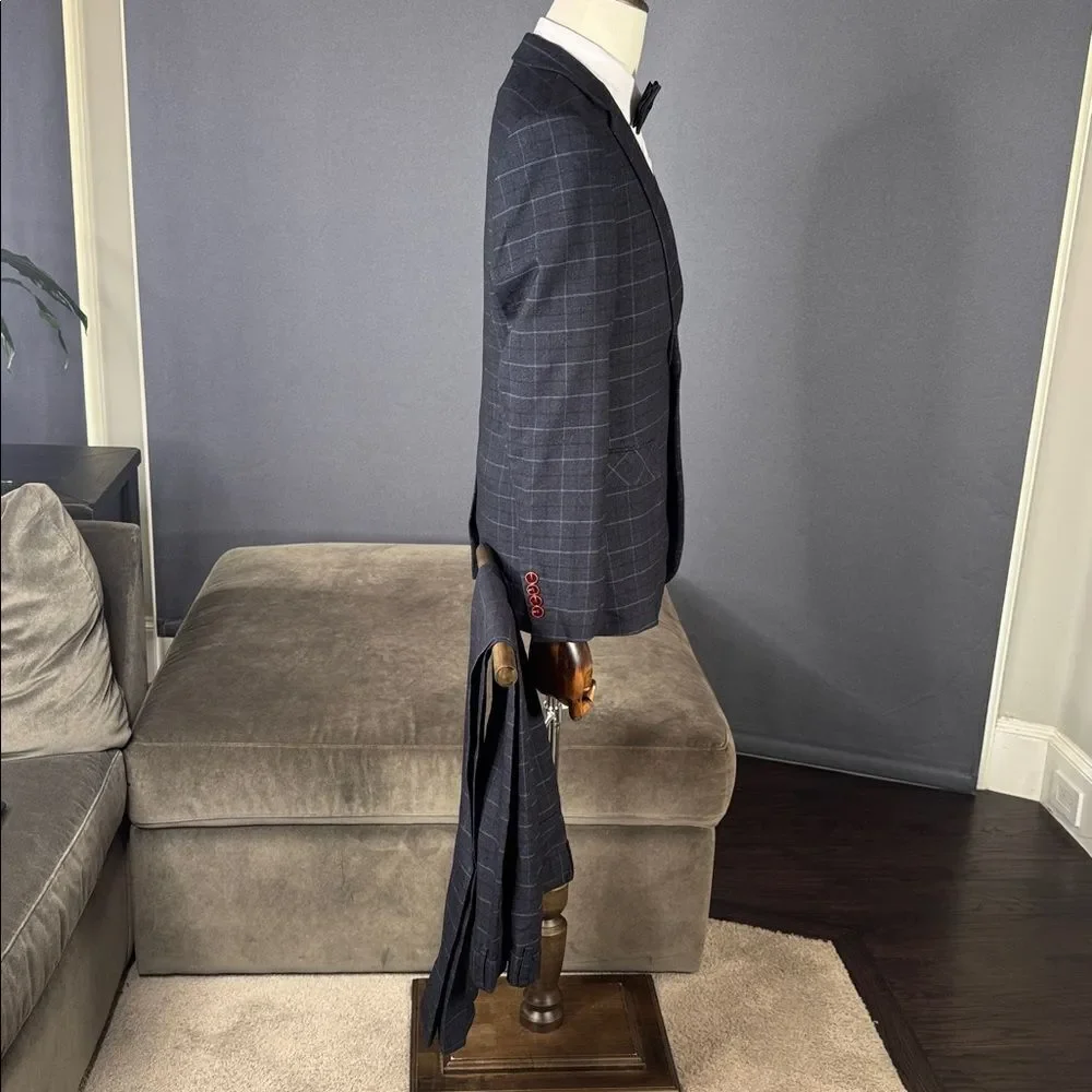 Men’s Dark Blue Plaid 3 Piece Formal Business Suit Jacket 34 Pants 32 NWT